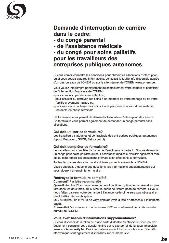lettre type conge parental belgique