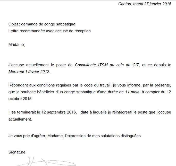 lettre type conge parental belgique