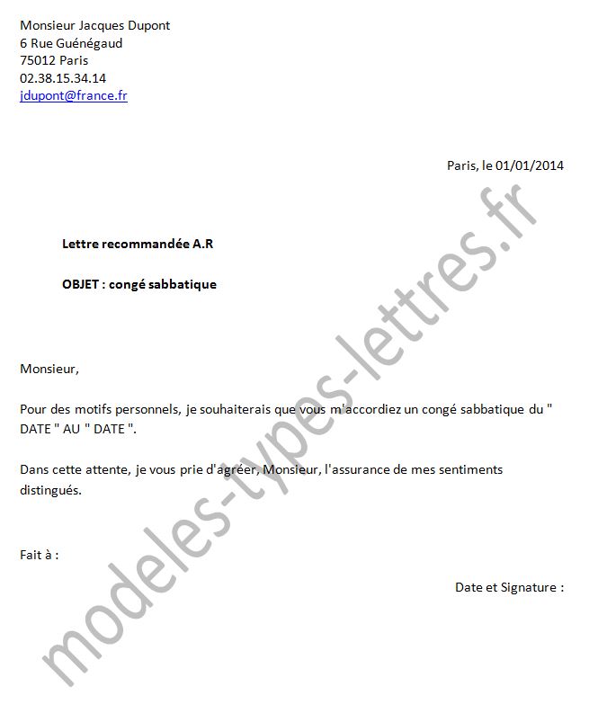 lettre type conge sabbatique