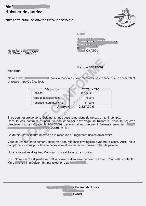 lettre type contentieux non paiement