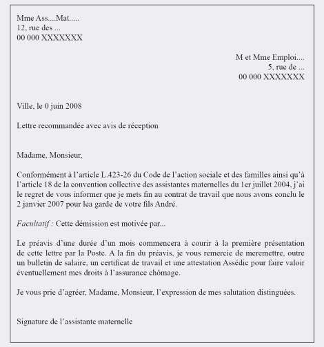 lettre type contrat de travail