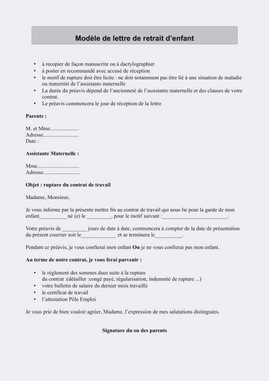 lettre type contrat de travail