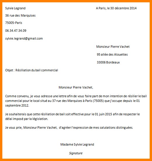 lettre type correspondance