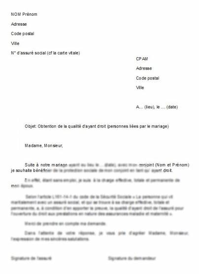 lettre type cpam