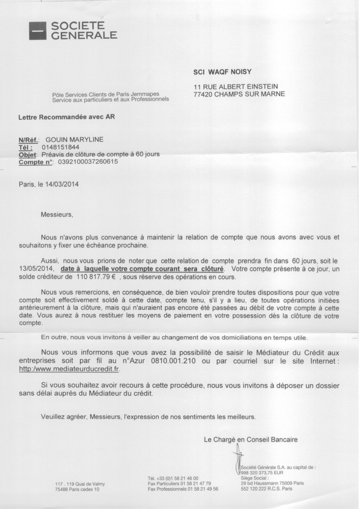 lettre type de cloture de compte