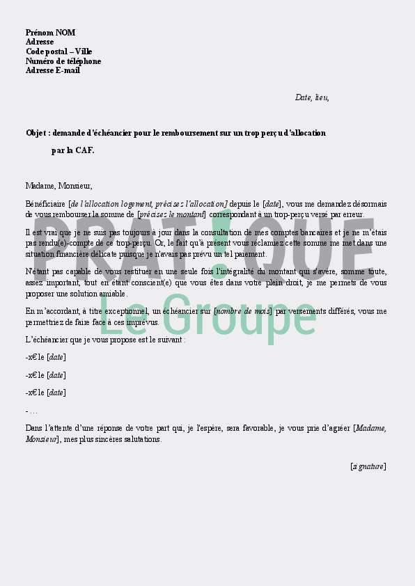 lettre type de demande d echeancier