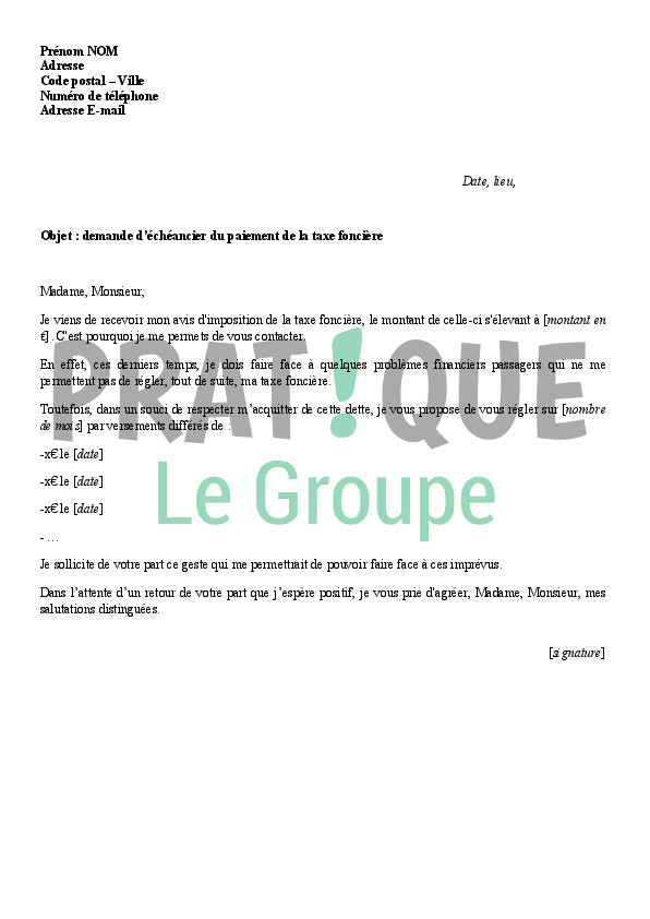 lettre type de demande d echeancier