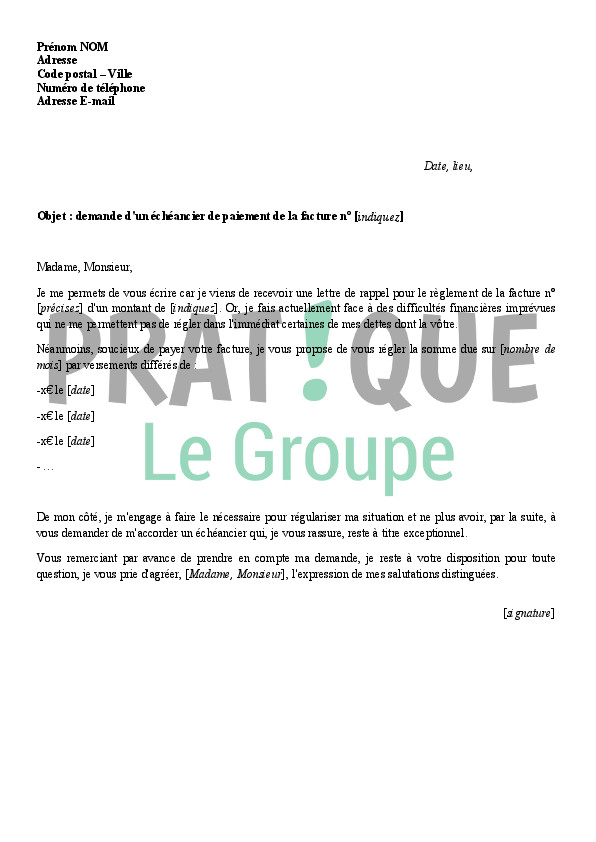 lettre type de demande d echeancier