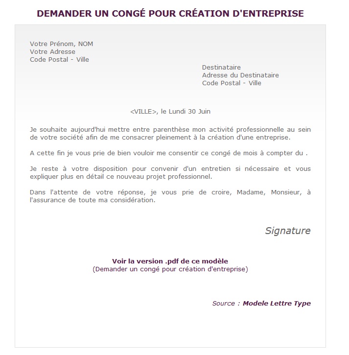 lettre type de demande de conge parental a temps partiel