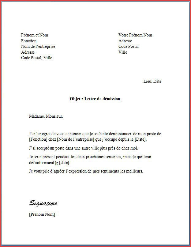 lettre type de demission cdd