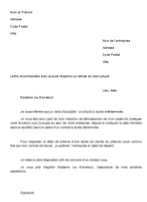 lettre type de demission cdd