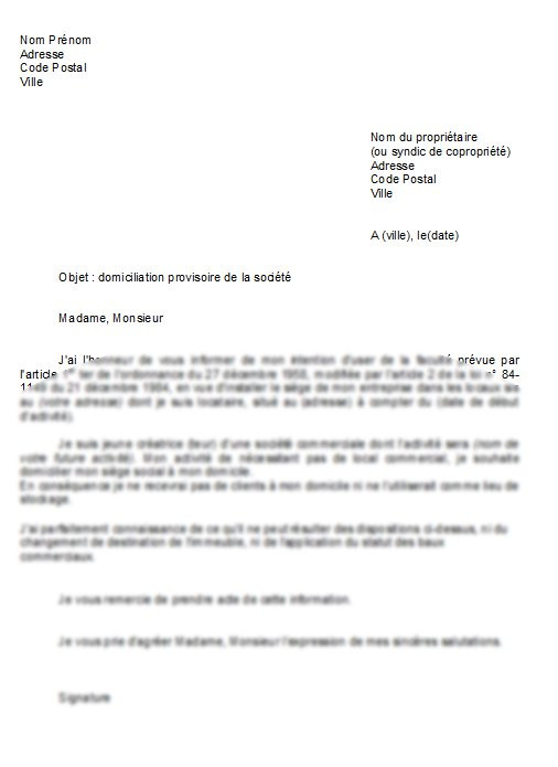 lettre type de domiciliation