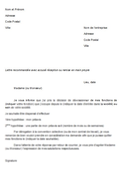 lettre type de preavis