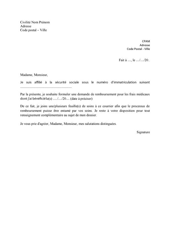 lettre type de remboursement