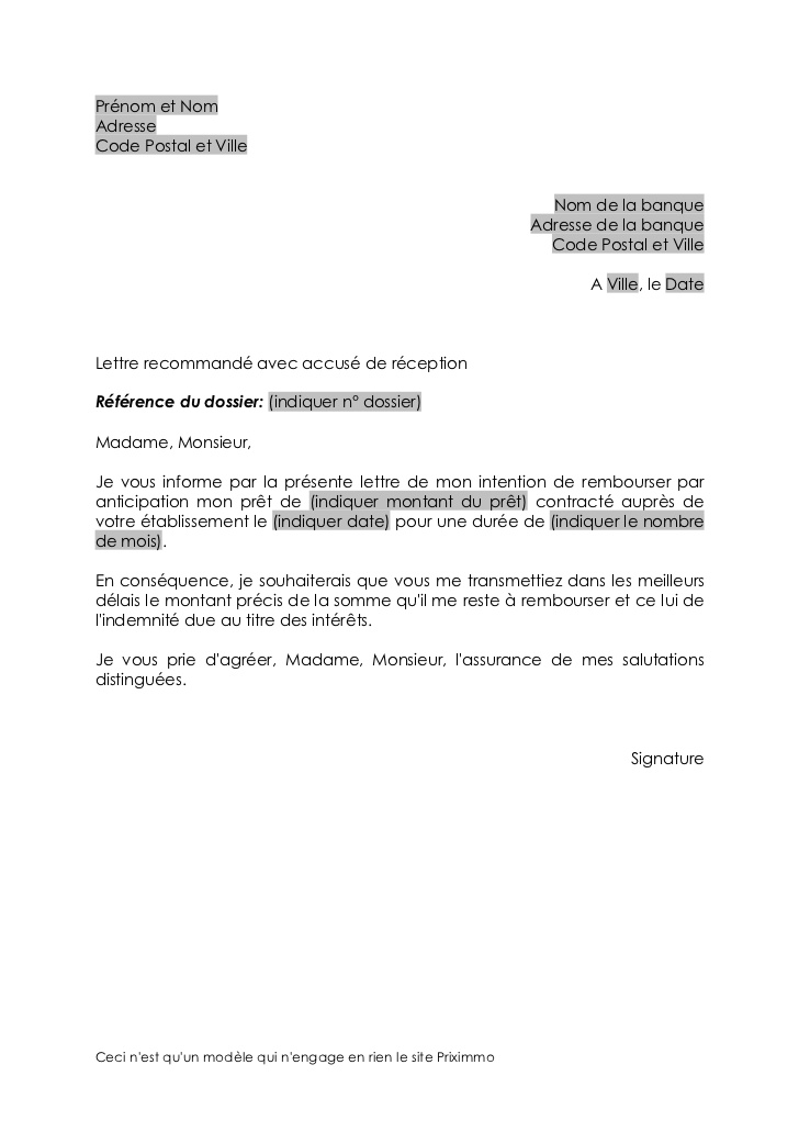 lettre type de remboursement