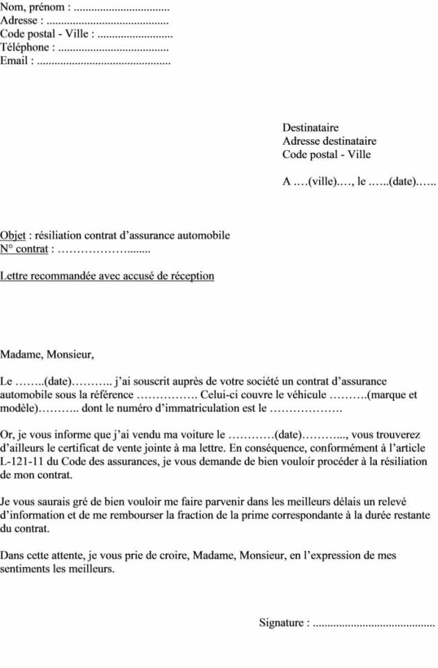 lettre type de vente de voiture