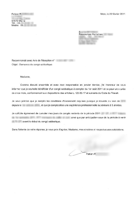 lettre type demande de conge sabbatique