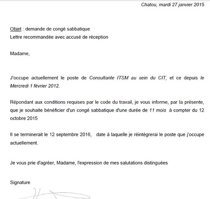 lettre type demande de conge