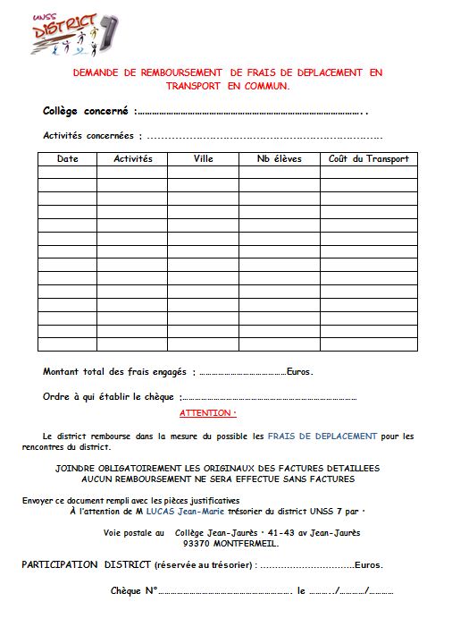 lettre type demande de remboursement de frais de transport