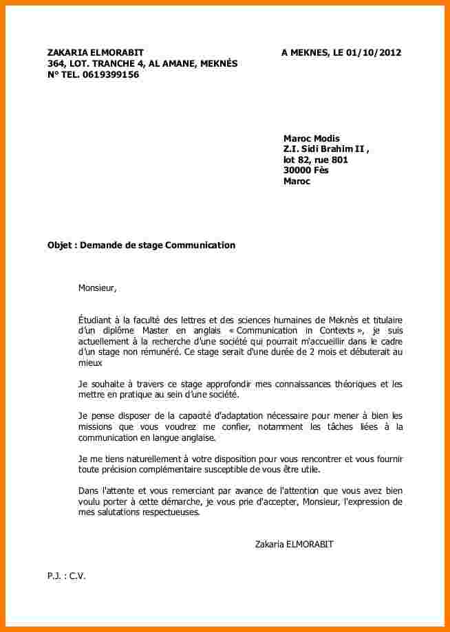lettre type demande de stage