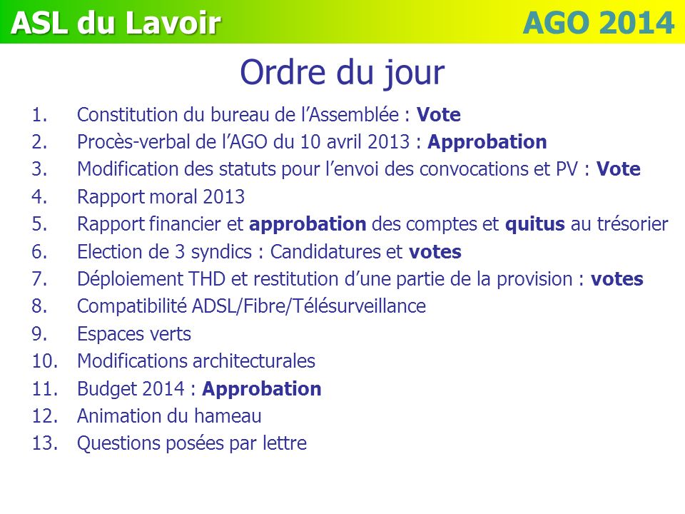 lettre type ordre du jour assemblee generale