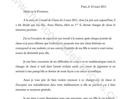 lettre type pour demande de changement de classe