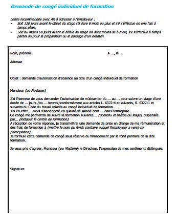 lettre type pour demande de cif a l'employeur