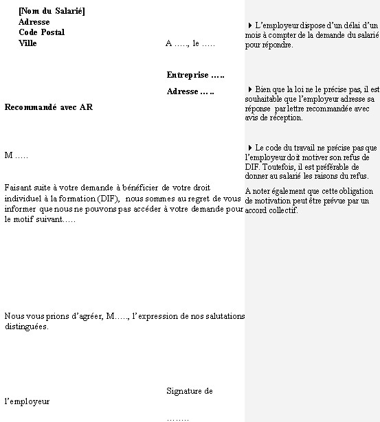 lettre type pour demande de cif a l'employeur