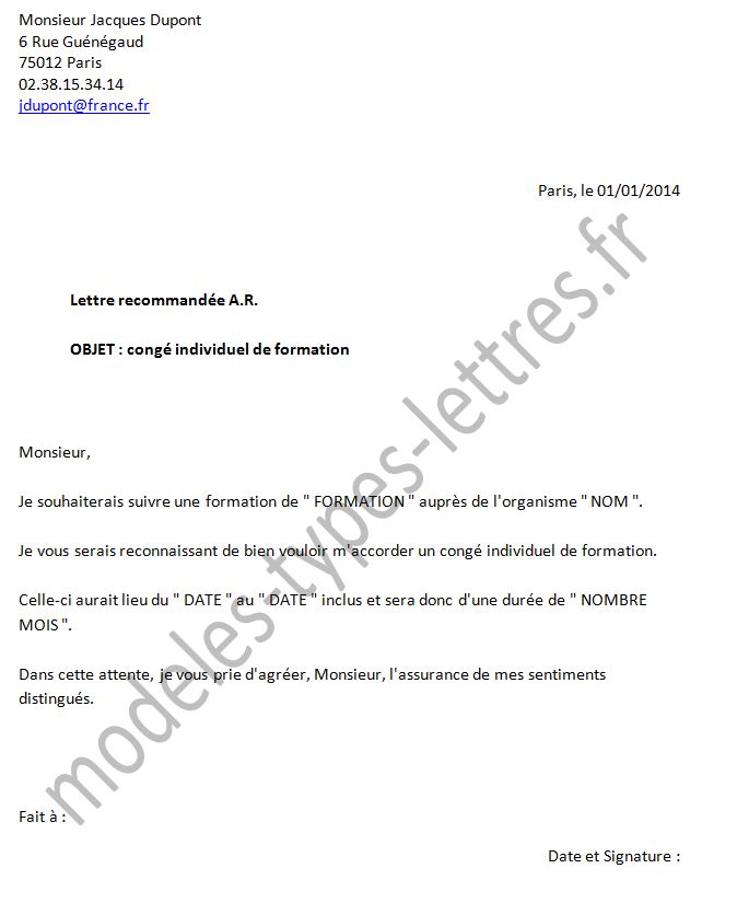 lettre type pour demande de cif a l'employeur