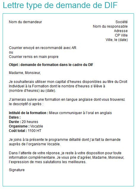 lettre type pour demande de cif a l'employeur