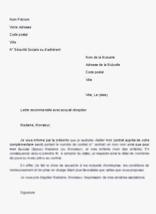 lettre type pour resiliation d'assurance