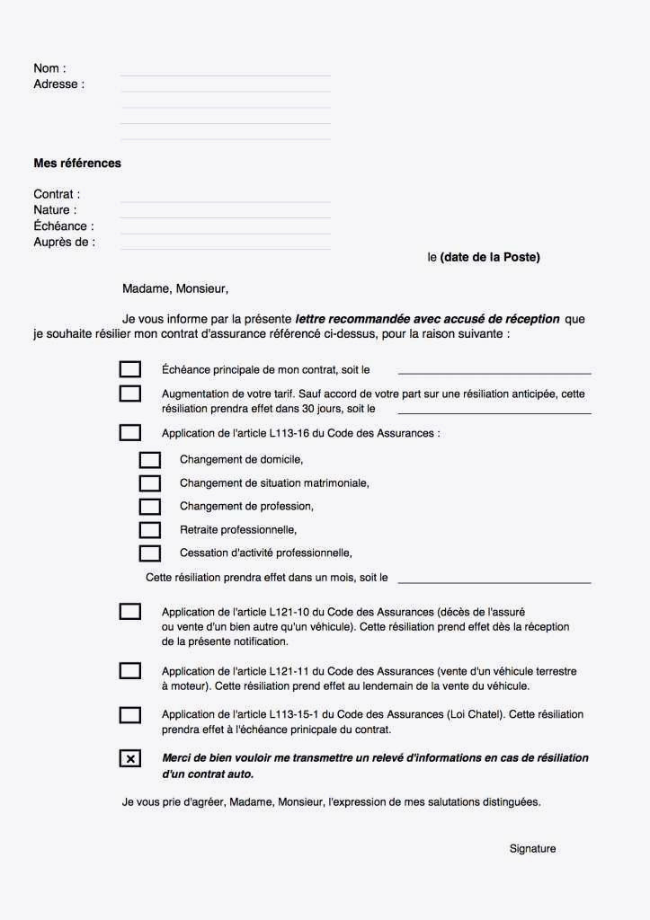 lettre type pour resiliation d'assurance