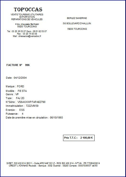 lettre type pour vente de voiture