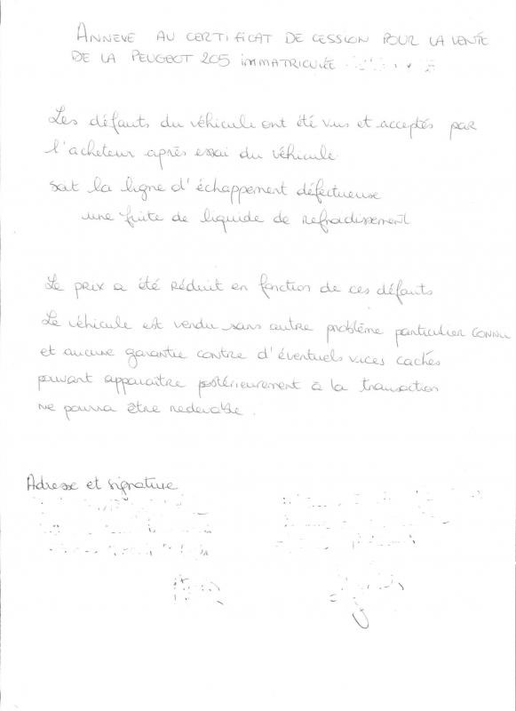 lettre type pour vente de voiture