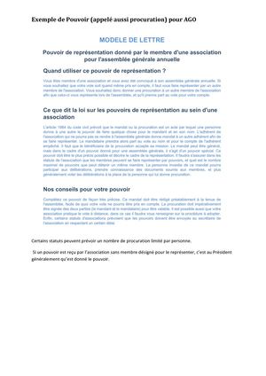 lettre type pouvoir representation