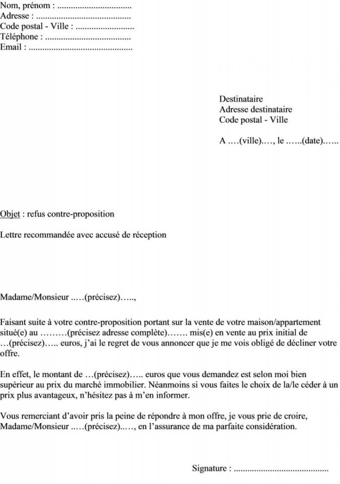 lettre type proposition de vente