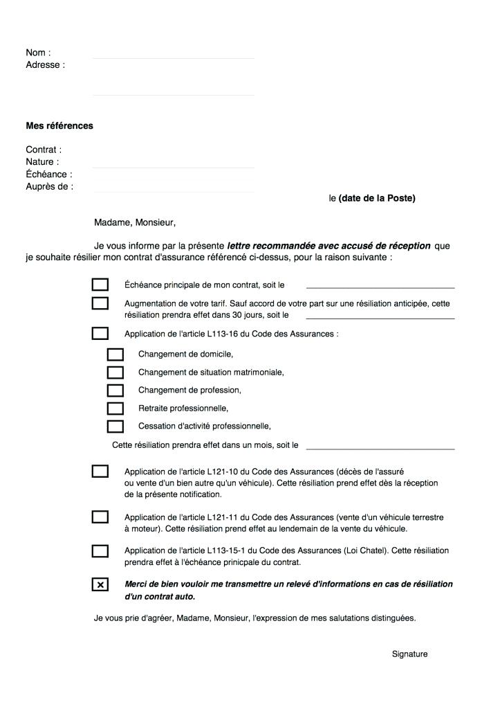 lettre type resiliation assurance