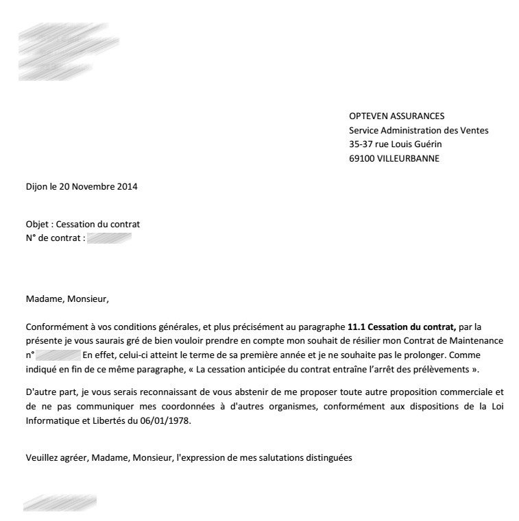 lettre type resiliation assurance