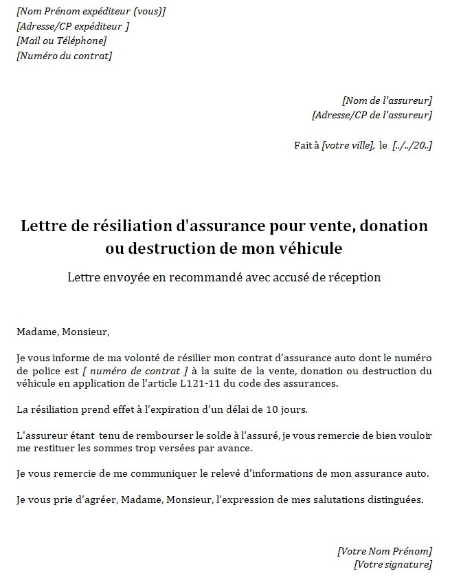 lettre type resiliation assurance