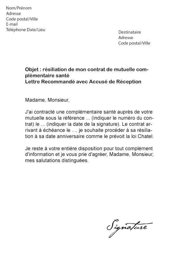 lettre type resiliation lmde