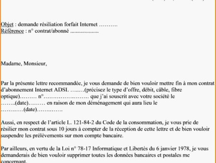 lettre type resiliation numericable cause demenagement