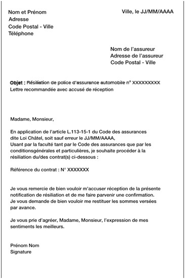 lettre type resiliation sfr loi chatel