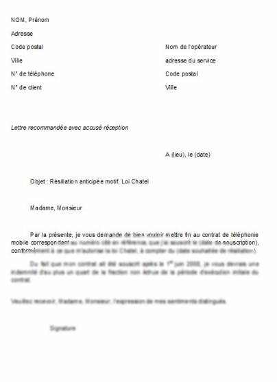 lettre type resiliation sfr loi chatel