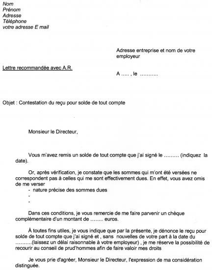 lettre type solde de tout compte