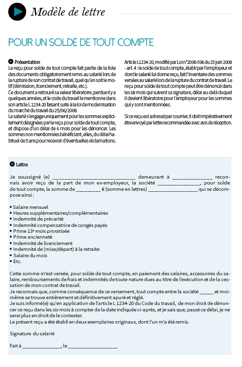 lettre type solde de tout compte