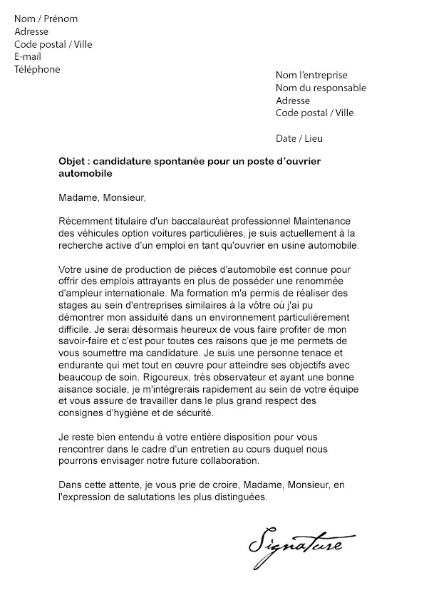 lettre type vice cache automobile