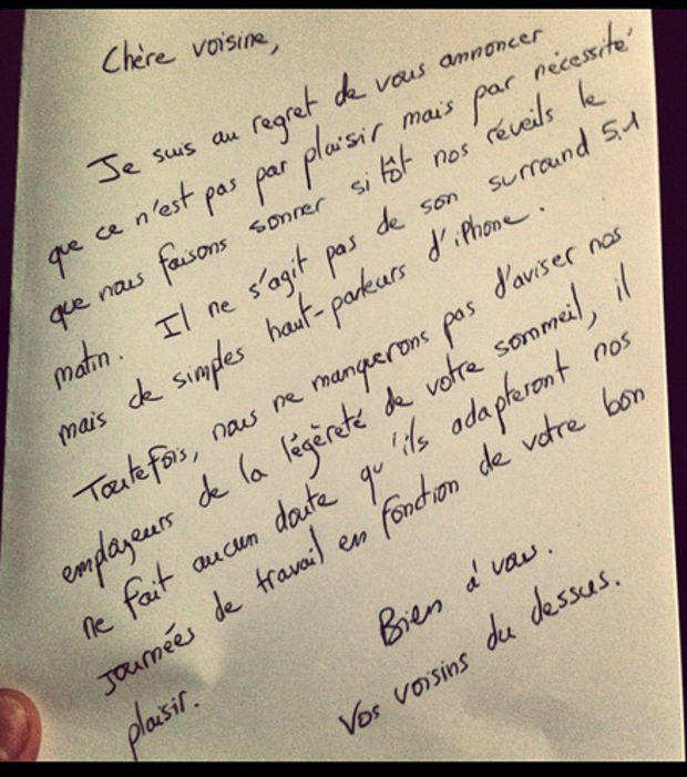 lettre voisin bruit soiree