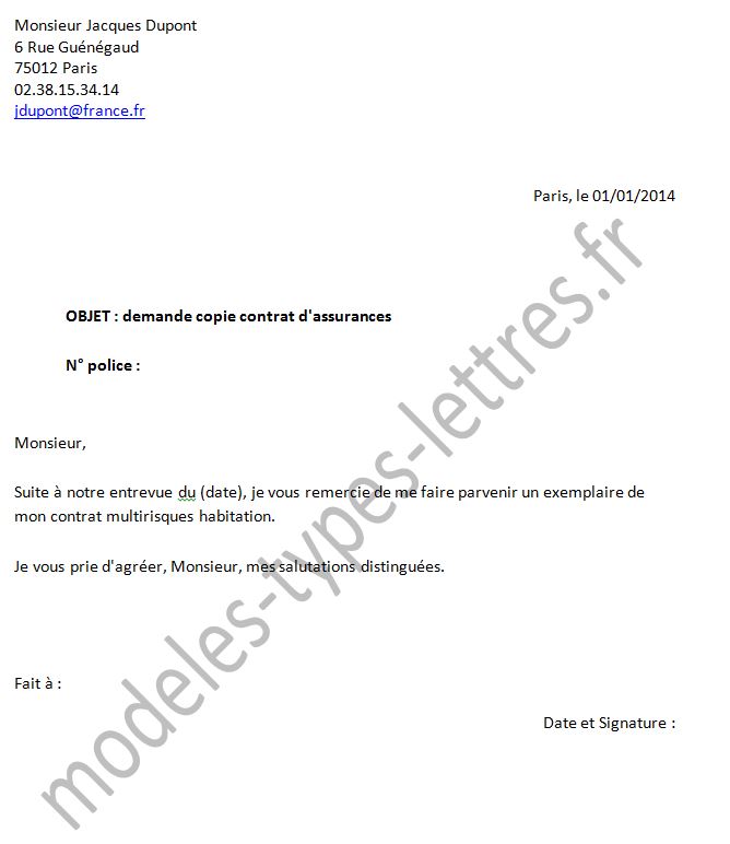 lettres assurances