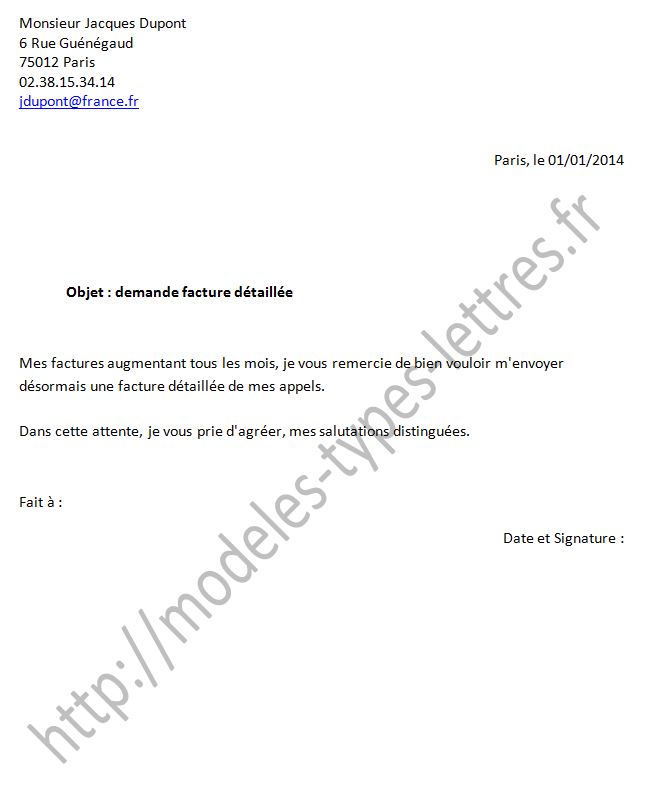 lettres de reclamation de paiement