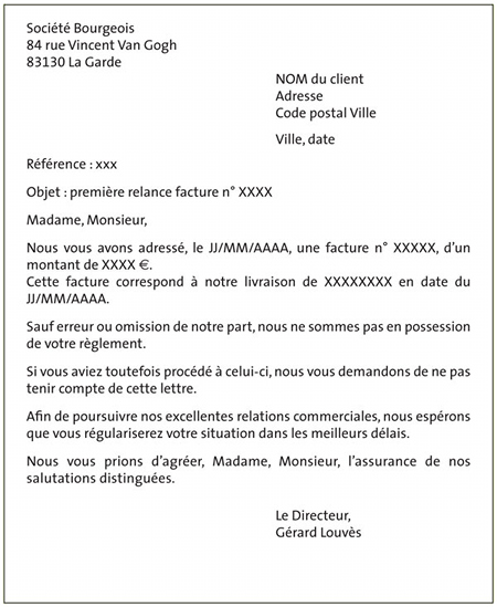 lettres de reclamation de paiement